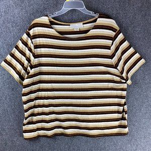 Allison Woods Short Sleeve Top 2X Women's Striped Acrylic Blend Plus Size